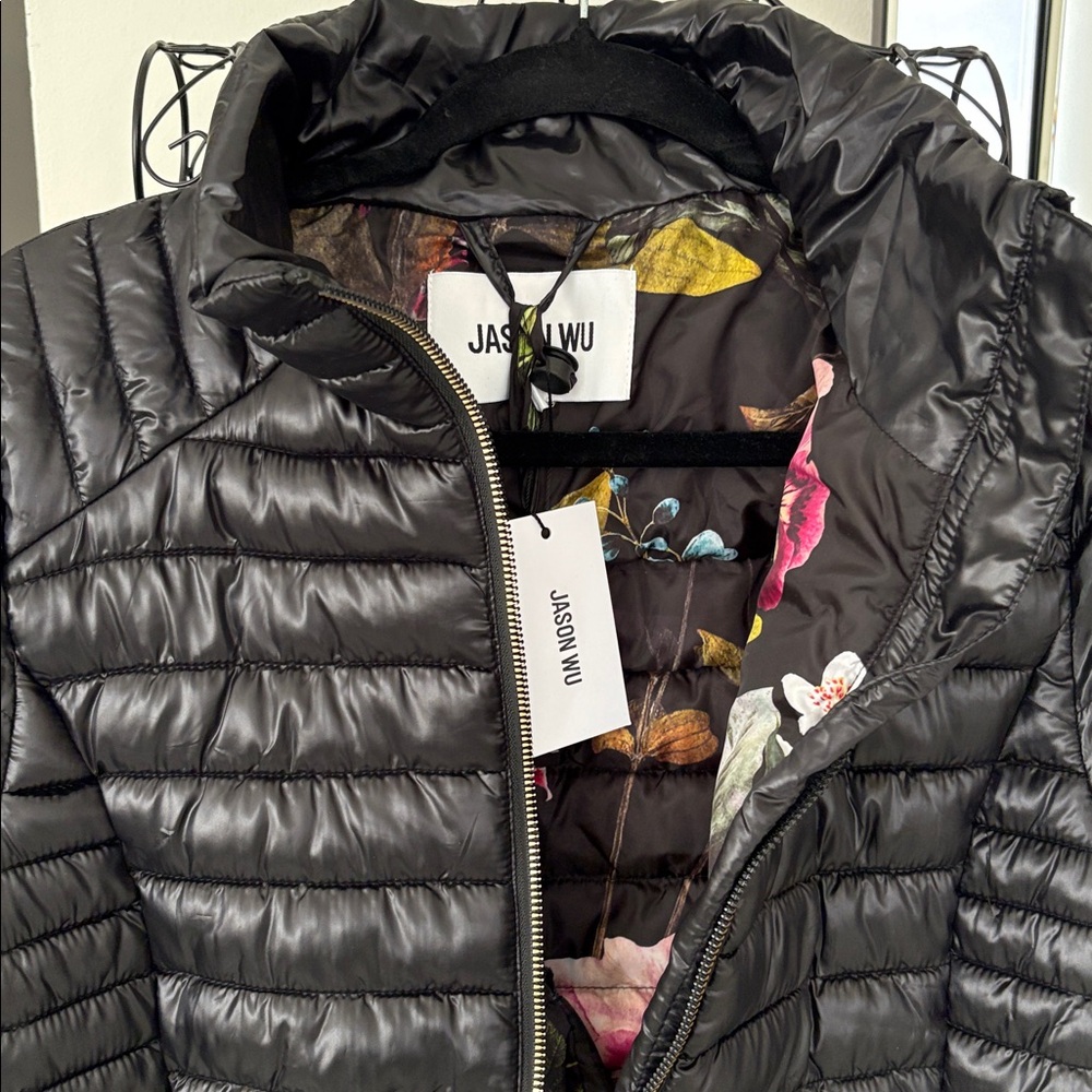 NWT Jason Wu Black Puffer Jacket with Floral Interior - Picture 2 of 11